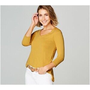 J. Jill Pima Cotton 3/4 Sleeve V-Neck Top Daisy Yellow NWT Size M Tall